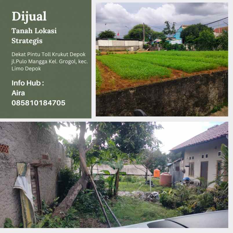 dijual tanah jl pulo mangga kel grogol