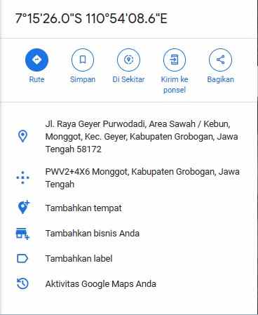 dijual tanah jl raya geyer purwodadi