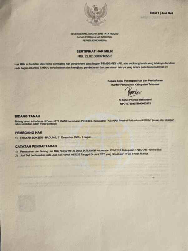 dijual tanah kebun 68 9 are jatiluwih penebel tabanan