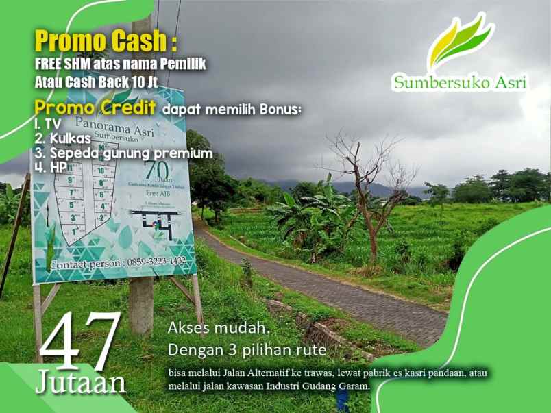 dijual tanah kemuning sumbersuko kec