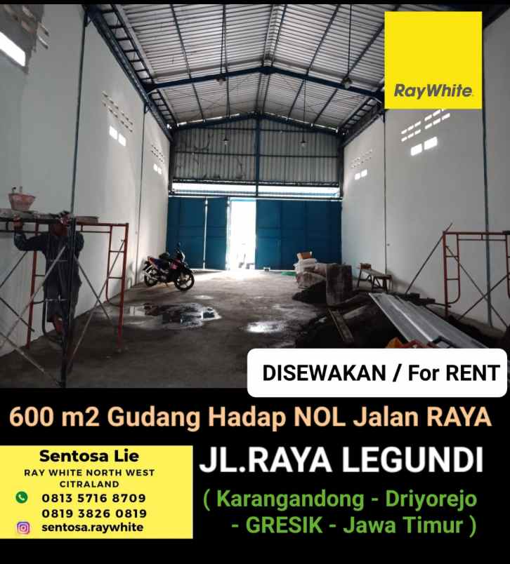 disewakan ruko gudang kantor jalan raya legundi