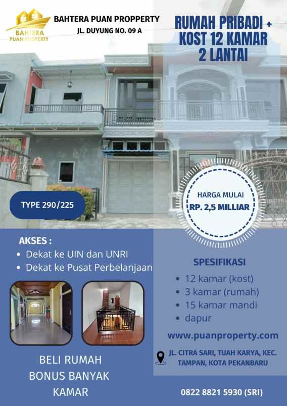 jual rumah plus indekost panam pekanbaru