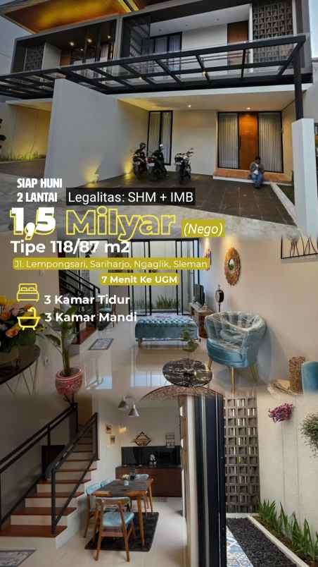 rumah 2 lantai full furnished di sleman 5 menit ke ugm