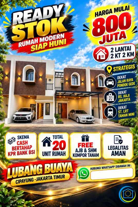 rumah baru 2 lt di lubang buaya cipayung jakarta timur