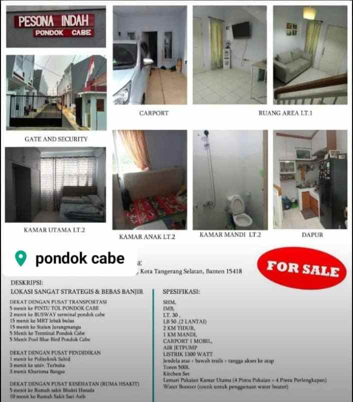 rumah murah 2 lantai di selatan jakarta