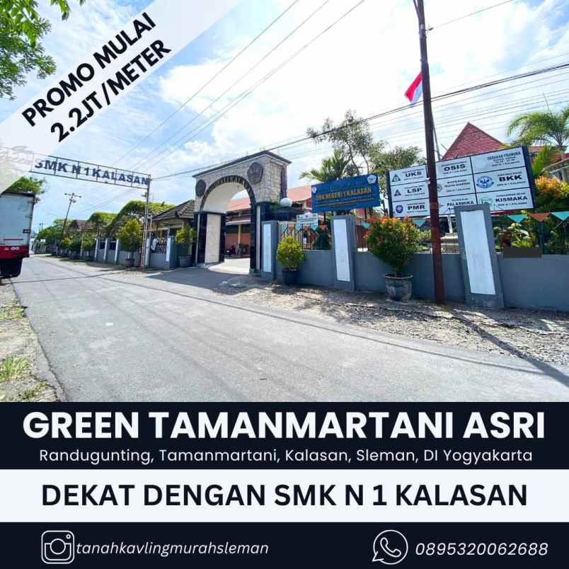 tanah dekat smk n 1 kalasan hanya 2 2jt meter saja