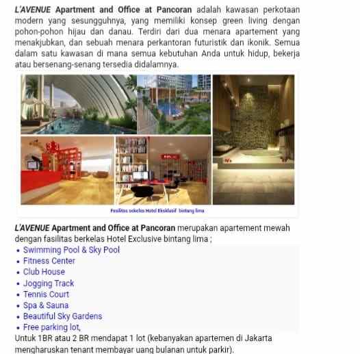 dijual apartemen l avenue jakarta selatan corner unit