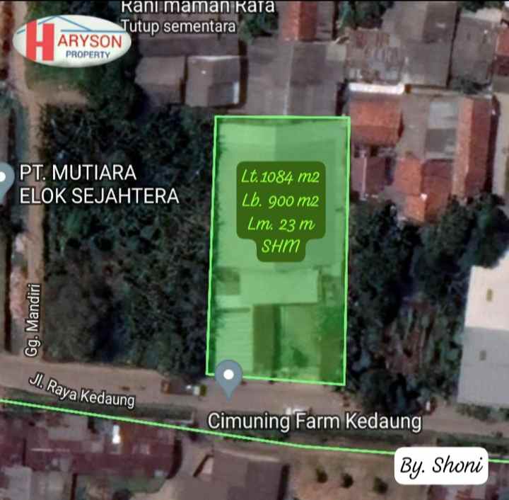 dijual gudang 1084 m2 cimuning kota bekasi