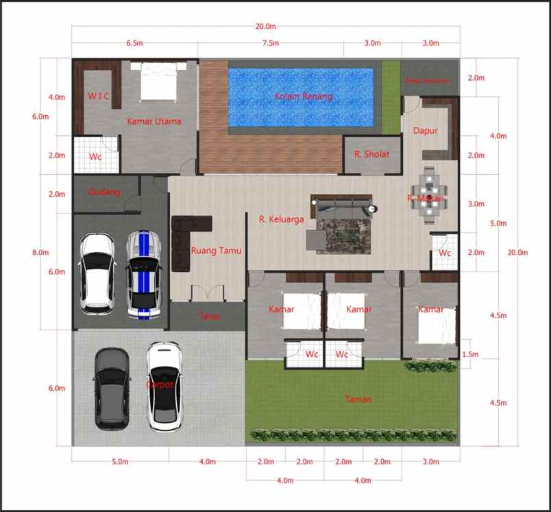 dijual rumah jalan cemara gading pekanbaru