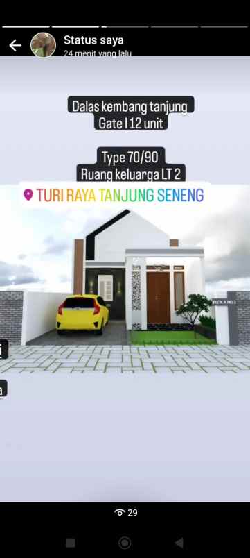 dijual rumah jl turi raya tanjung senang