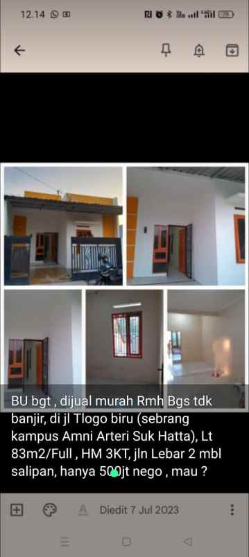 dijual rumah telaga biru tlogosari