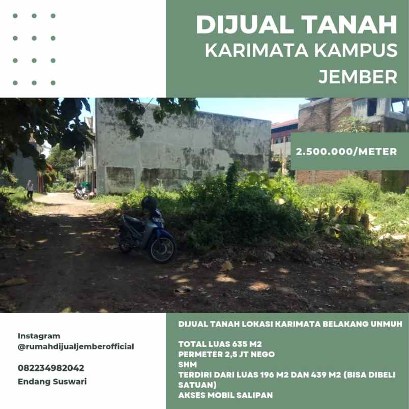 dijual tanah karimata kampus jember