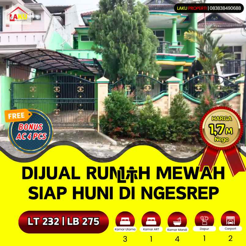 rumah mewah 2 lantai strategis di ngesrep tembalang