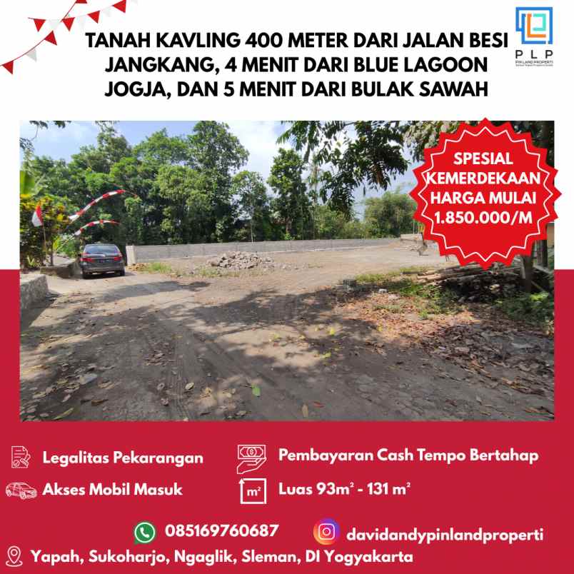 tanah kavling 400 meter dari jalan besi jangkang