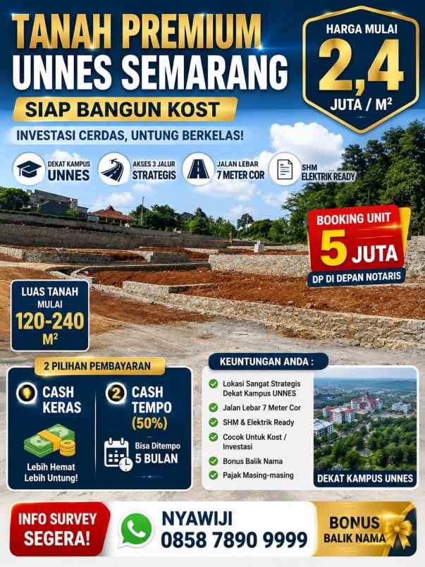 tanah kavling ciamik siap bangun dekat kampus unnes