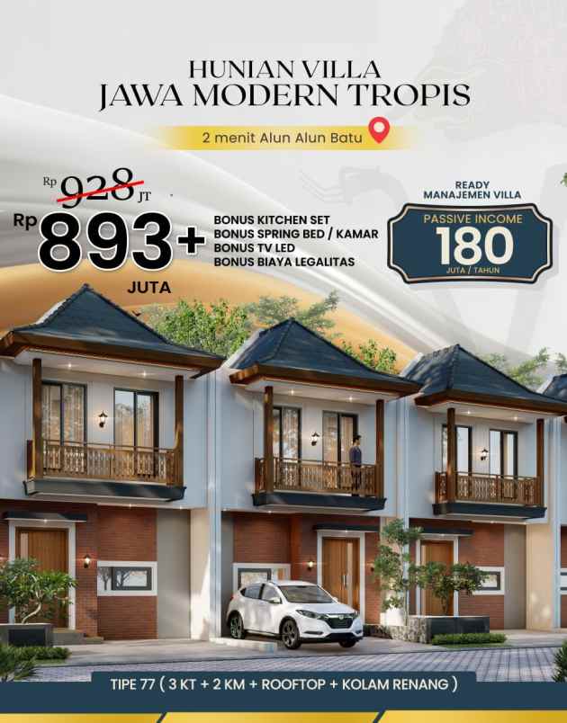 villa modern jawa view pegunungan dan kota batu malang