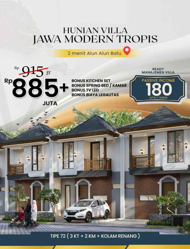 villa modern jawa view pegunungan dan kota batu malang