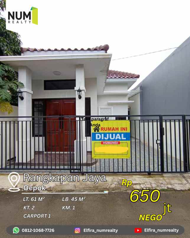 dijual rumah rangkapan jaya pancoran