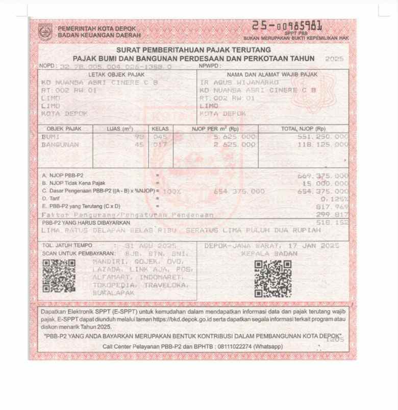 dijual tanah jalan limo cinere