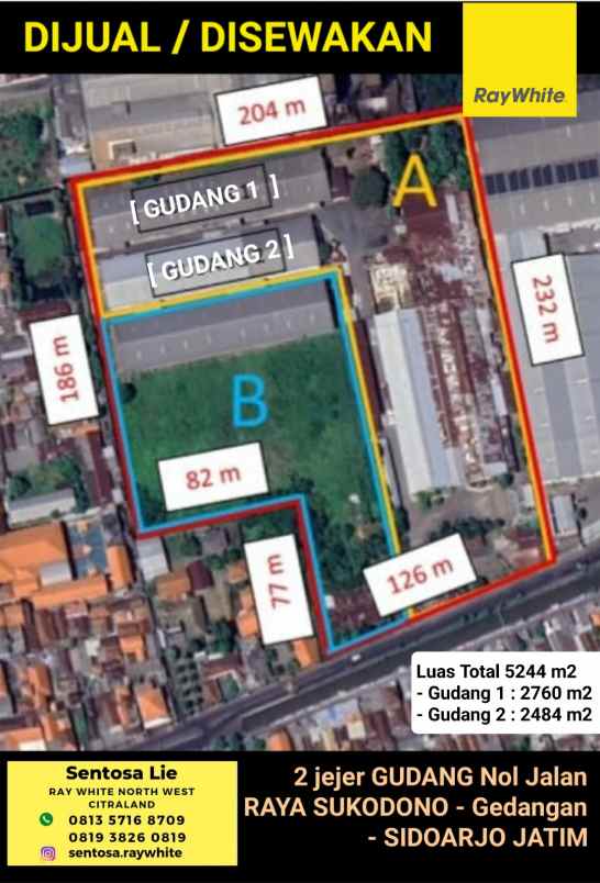 disewakan ruko gudang kantor jalan raya sukodono