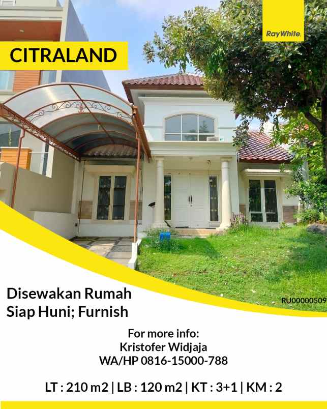 disewakan rumah citraland utama surabaya