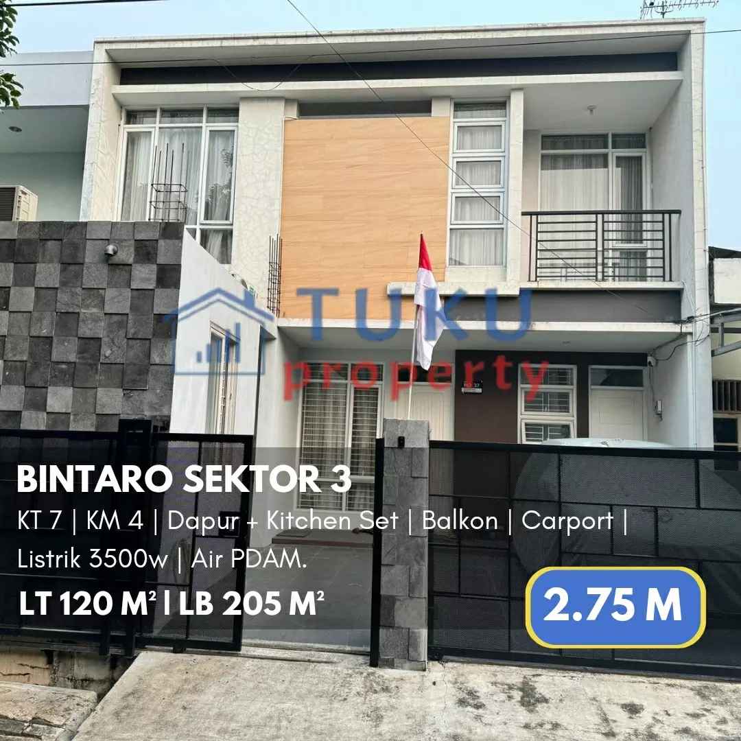 rumah bintaro 2 lt semifurnished siap huni 2 75m