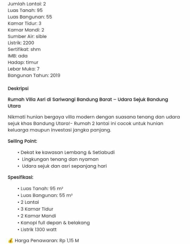 rumah sariwangi bandung utara sejuk aman dan nyaman