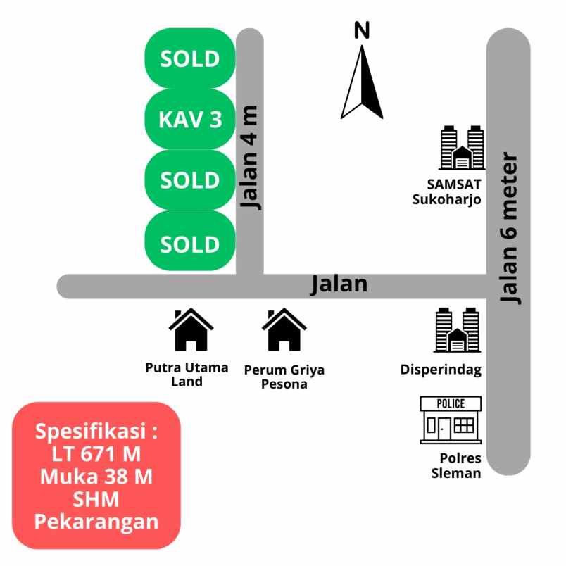 tanah strategis dijual sukoharjo kota dekat samsat