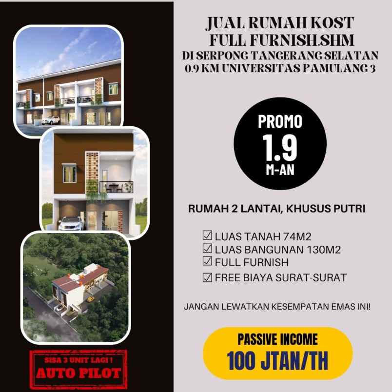 dijual kost serpong tangerang selatan