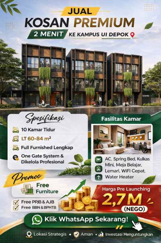dijual kost vokasi kukusan ui depok