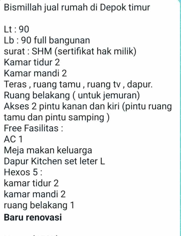 dijual rumah di depok timur