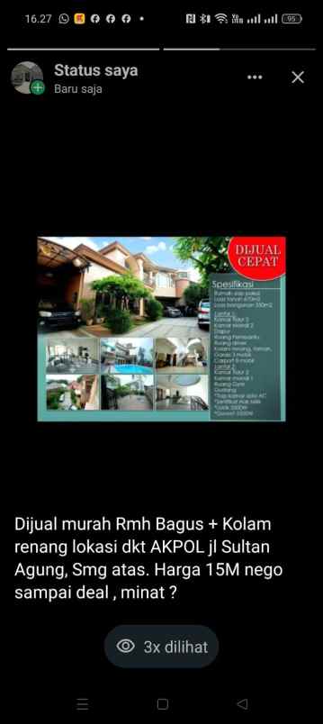 dijual rumah jl sultan agung