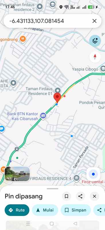 dijual sebidang tanah di pinggir jalan raya cibarusah