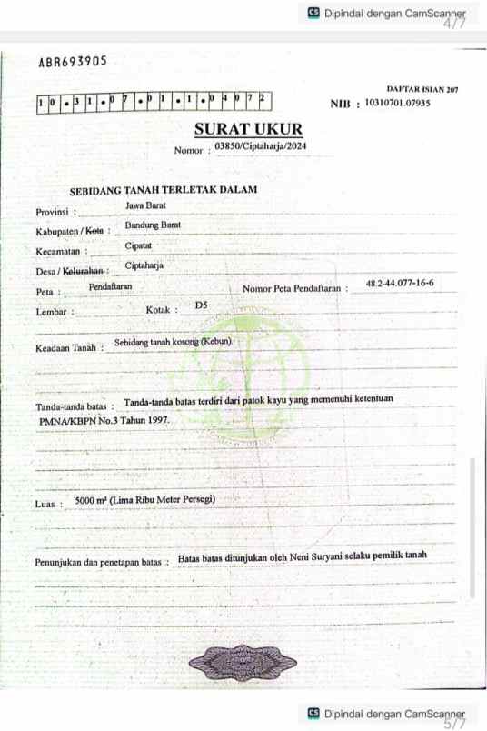 dijual tanah ciptaharja