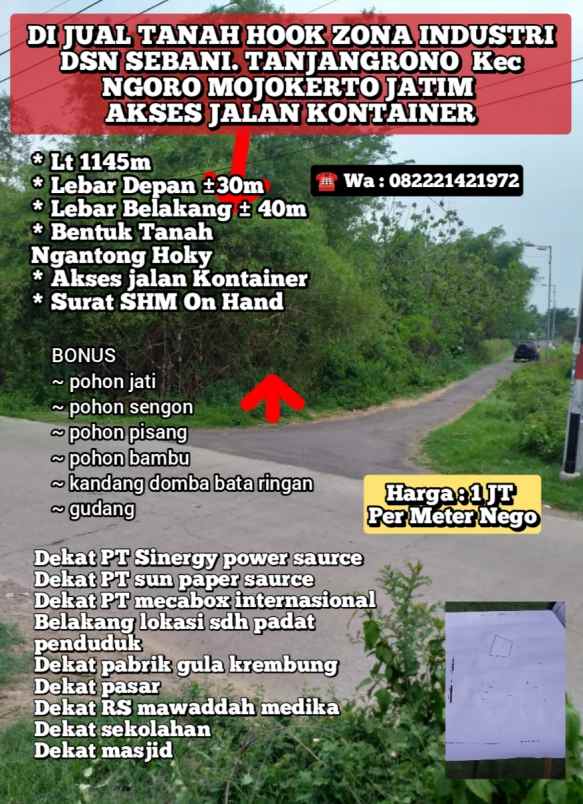 dijual tanah dsn sebani tanjang ngono
