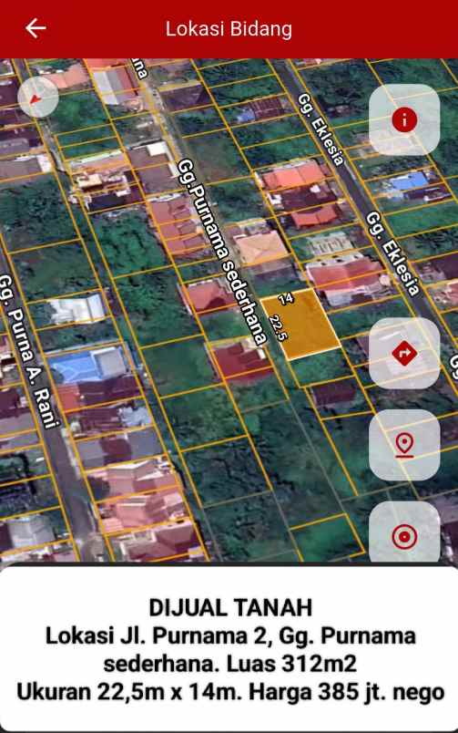 dijual tanah jalan purnama