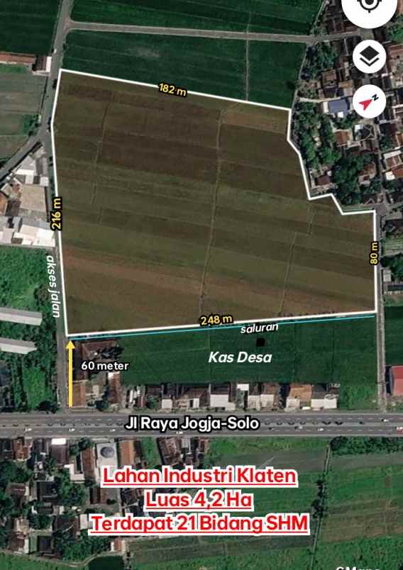 dijual tanah jln raya solo jogja