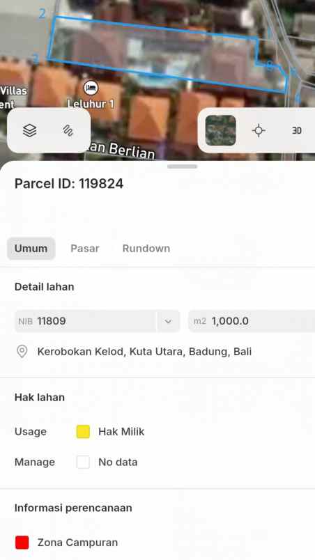 dijual tanah lp kerobokan