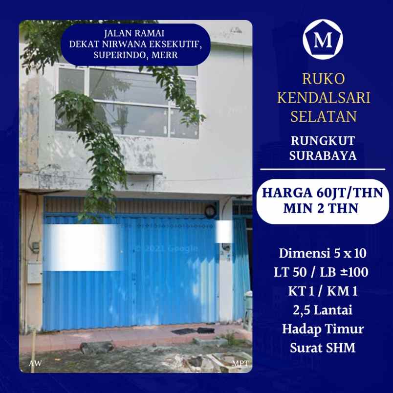 disewakan ruko gudang kantor kendangsari selatan