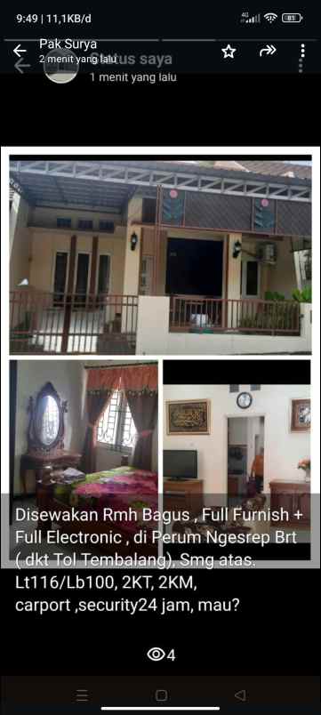 disewakan rumah di perumahan ngesrep tembalang