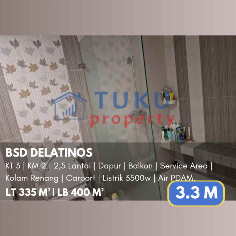 rumah bsd delatinos ada kolam renang 3 3m nego