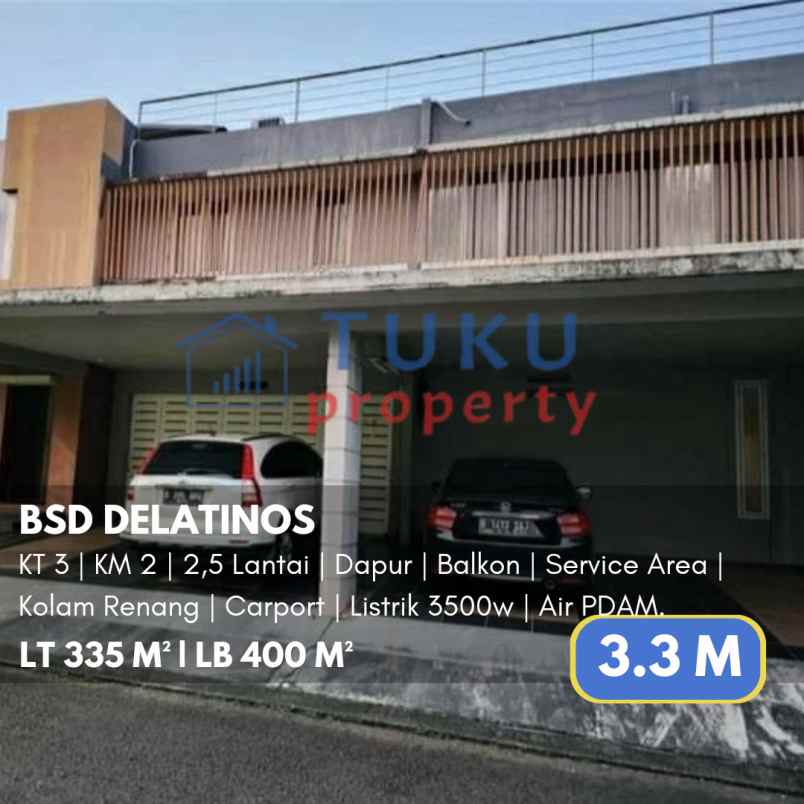 rumah bsd delatinos ada kolam renang 3 3m nego