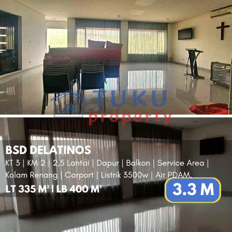 rumah bsd delatinos ada kolam renang 3 3m nego