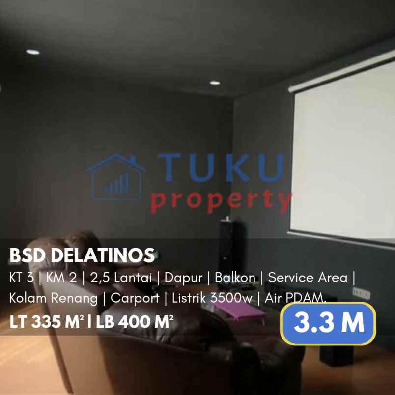 rumah bsd delatinos ada kolam renang 3 3m nego