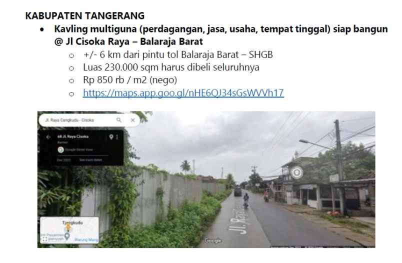 tanah multiguna di cisoka balaraja tangerang