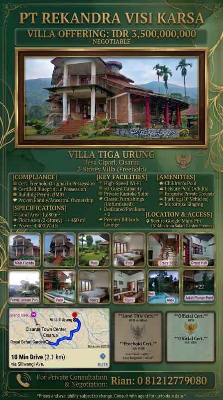 villa 2 lantai nyaman dan asri cisarua bogor