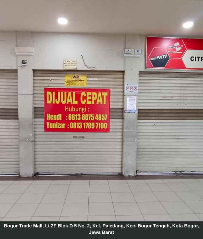 dijual 1 unit kios di bogor trade mall rp 145jt