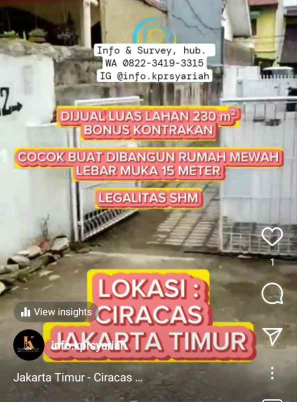 dijual lahan shm bonus kontrakan ciracas jakarta timur