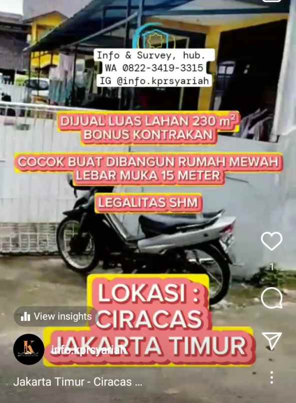 dijual lahan shm bonus kontrakan ciracas jakarta timur