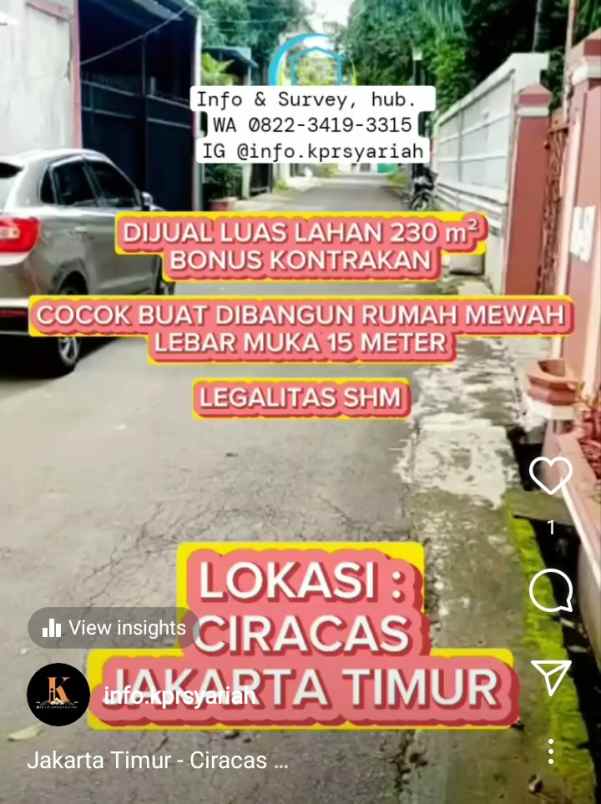 dijual lahan shm bonus kontrakan ciracas jakarta timur